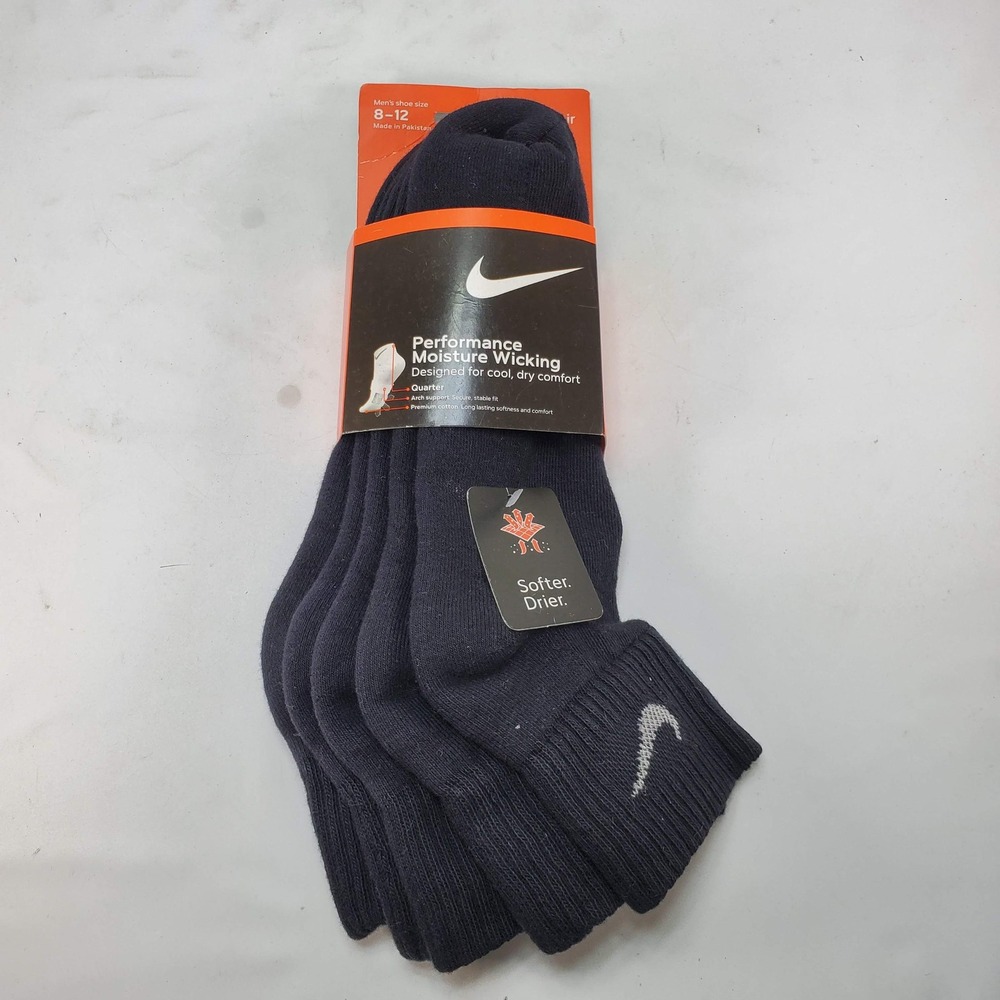 VTG Nike Performance Quarter Socks Mens L Black Moisture Wicking 3 Pair NEW 2008